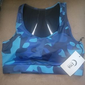 ZYIA / Light n Tight blue camo racerback sports bra, NWT / XL